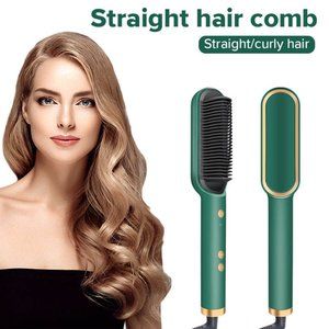 Professional Hair Straightener Brush 2x1 Iron Curler Wet/Dry Anti Scald Comb